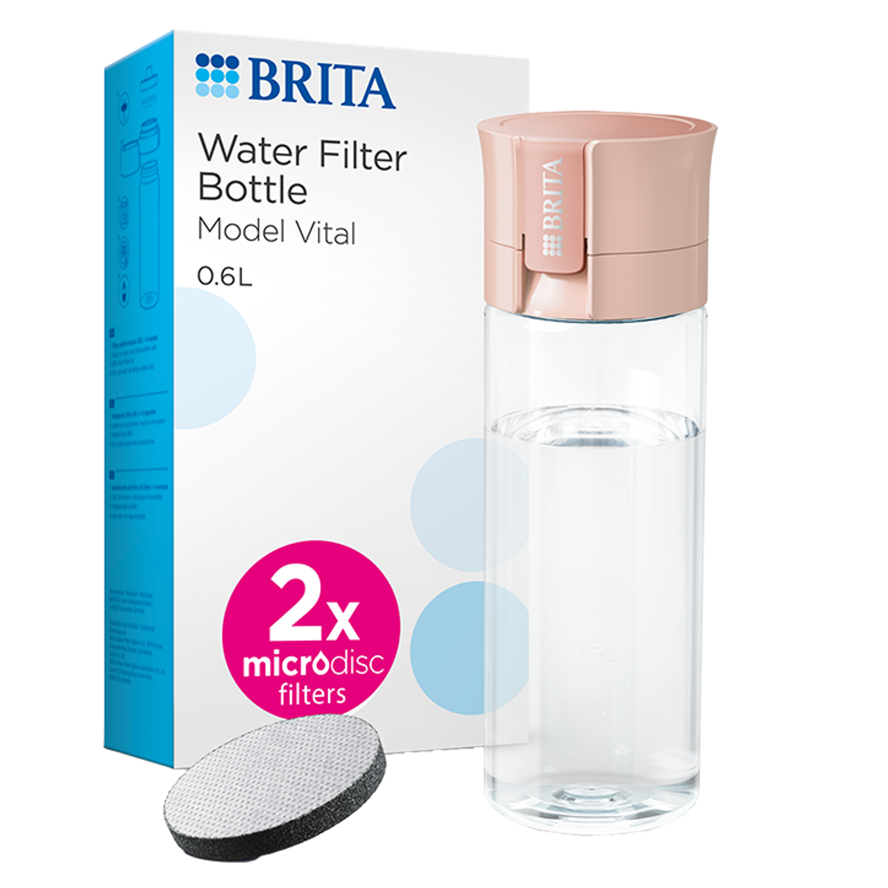 Brita Waterfilterfles Vital 600ml Abrikoosoranje - inclusief 2 filters