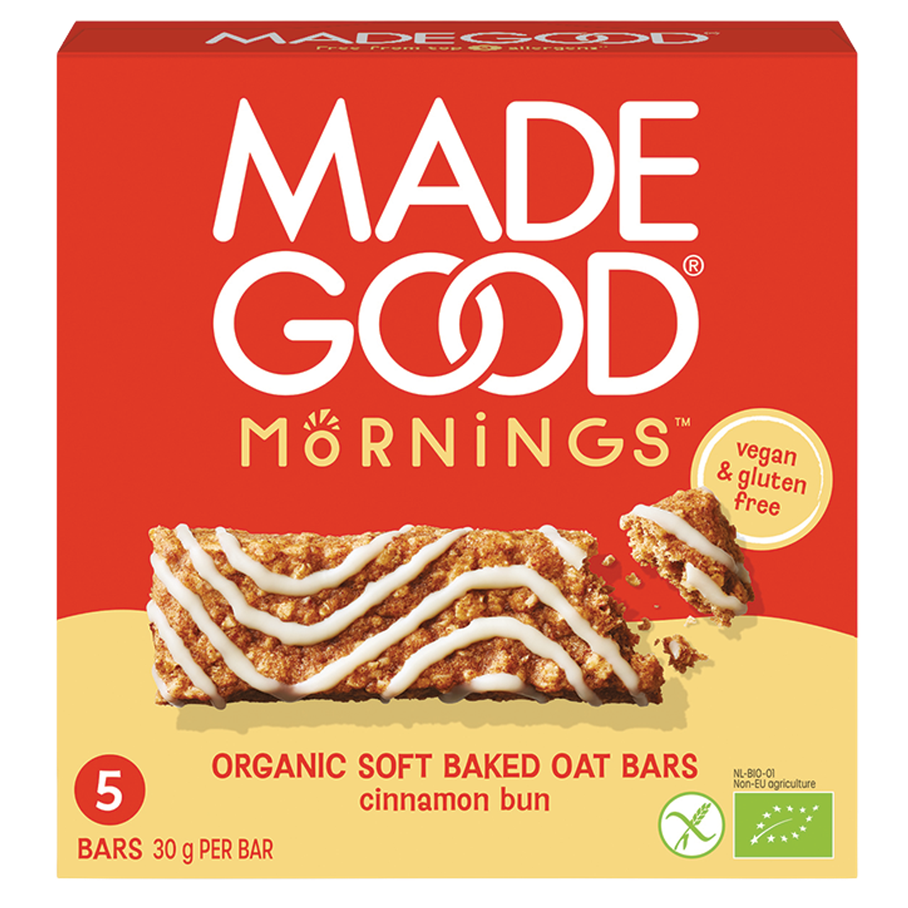 MadeGood Mornings Soft Baked Oat Bar Cinnamon Bun BIO - 5x30g