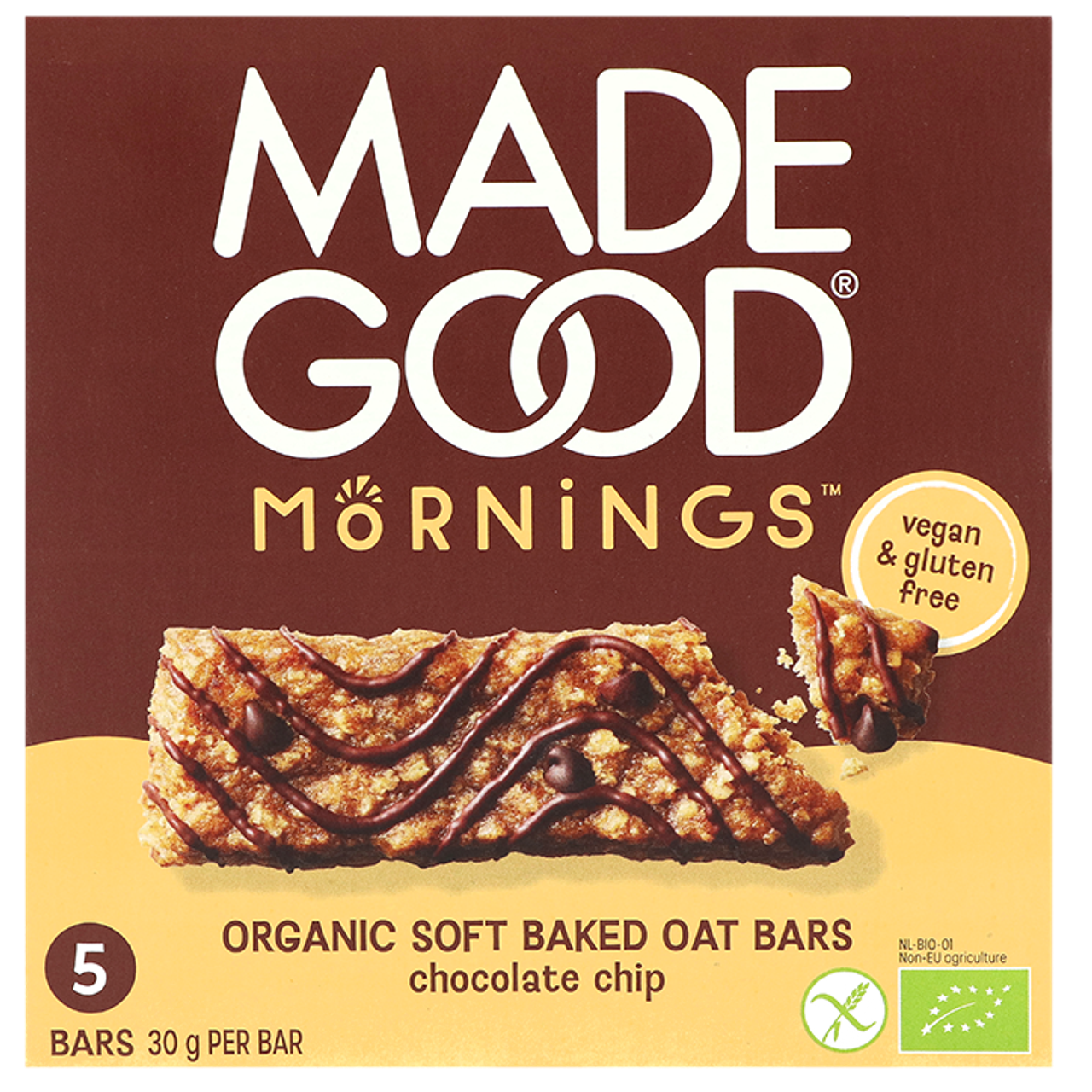 MadeGood Mornings Chocolate Chip Oat Bars - 5x30g