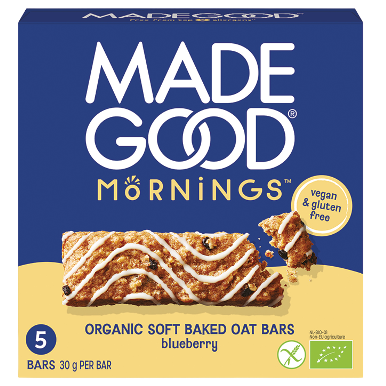 MadeGood Mornings Blueberry Oat Bars - 5x30g