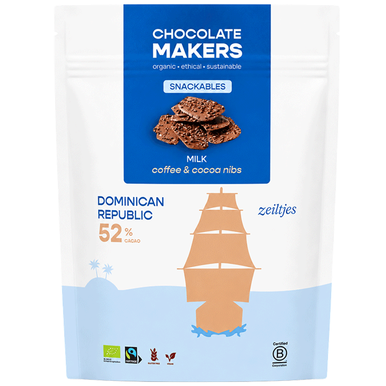 Chocolatemakers Zeiltjes Melk Koffie & Cocoa Nibs - 100g