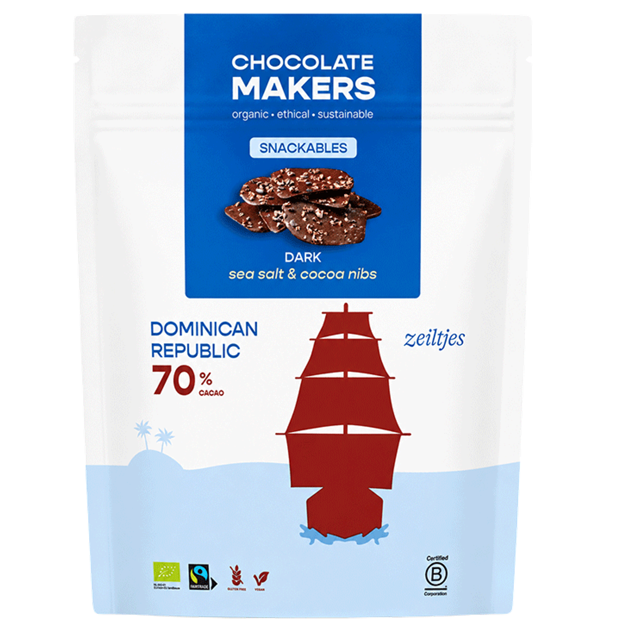 Chocolatemakers Zeiltjes Puur Zeezout & Cocoa Nibs - 100g