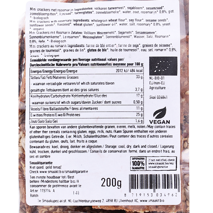 Smaakt Less Carb Mini Crackers Rozemarijn Bio - 200 g