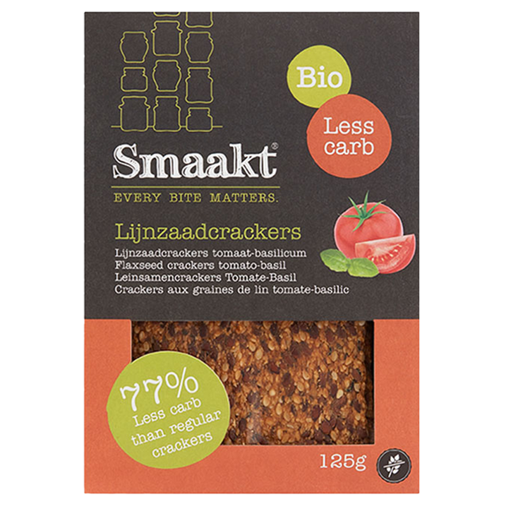 Smaakt Less Carb Lijnzaadcrackers Tomaat-Basilicum Bio - 125 g