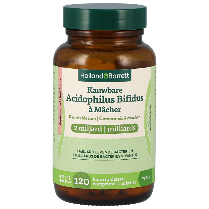 Holland & Barrett Kauwbare Acidophilus Bifidus 2mld Aardbei - 120 kauwtabletten-1