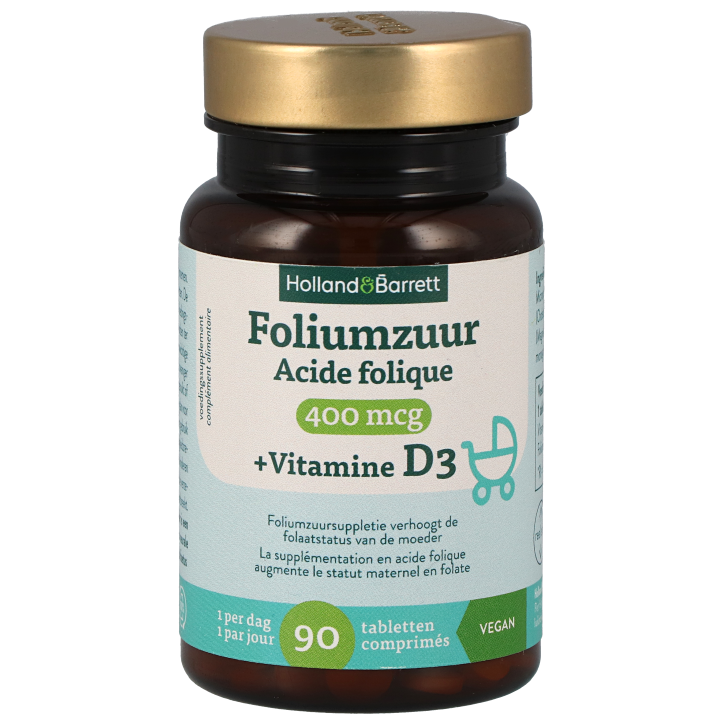 Holland & Barrett Foliumzuur 400mcg + Vitamine D3 - 90 tabletten-1
