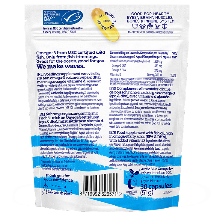 Arctic Blue Oméga 3 Huile de Poisson DHA/EPA + Vitamine D - 30 capsules-2