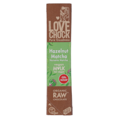 Barre Lovechock Raw Chocolat noir crémeux, noisettes et matcha Bio (40 g)