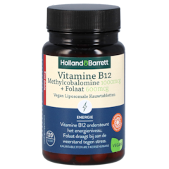 Holland & Barrett Vitamine B12 Methylcobalamine 1000mcg + Folaat Vegan Liposomale Kauwtabletten (120 kauwtabletten)