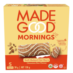 MadeGood Mornings Soft Baked Oat Bar Cinnamon Bun - 5x30g