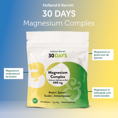 Afbeelding 3 voor 30DAYS Magnesium Complex 400mg + Calcium, Selenium En Zink - 30 tabletten