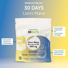 Afbeelding 3 voor 30DAYS Lion's Mane Met Vitamine B12 500mg - 30 capsules