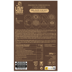 Afbeelding 3 voor Lovechock Premium Ceremonial Cacao Drink 100% Raw Cacao Kaneel & Vanille - 8x20g
