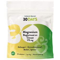 Holland & Barrett 30DAYS Magnesium Bisglycinaat En Citraat 175mg - 30 tabletten