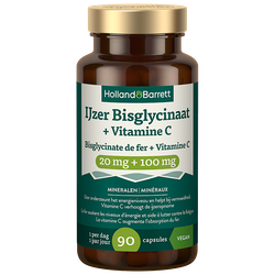 Holland & Barrett IJzer Bisglycinaat 20mg + Vitamine C 100mg - 90 capsules