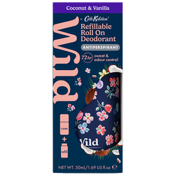 Wild x Cath Kidston Roll-on Deo Navulbaar Kokos & Vanille Starterspack - 50ml