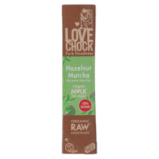 Barre Lovechock Raw Chocolat noir crémeux, noisettes et matcha Bio (40 g)
