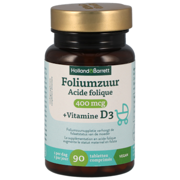 Holland & Barrett Foliumzuur 400mcg + Vitamine D3 - 90 tabletten image 1