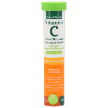 Holland & Barrett Vitamine C + Zink Gluconaat 1000 + 15 mg Sinaasappelsmaak - 20 Bruistabletten image 1