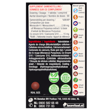 Lucovitaal Rode Gist Rijst & Co-enzym Q10 - 90 tabletten image 3