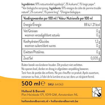 Holland & Barrett Appelazijn Troebel Kurkuma Bio - 500ml image 2