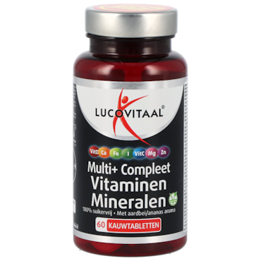 Lucovitaal Multi+ Compleet Vitaminen Mineralen Aardbei-Ananas smaak - 60 kauwtabletten image 1