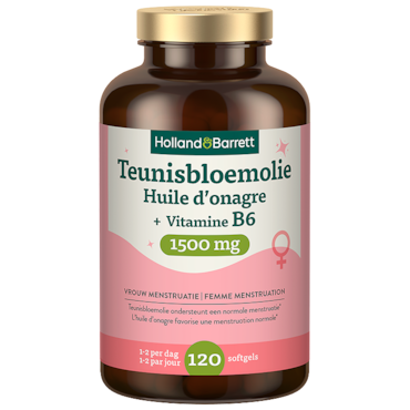 Holland & Barrett Teunisbloemolie + Vitamine B6 1500mg - 120 softgels image 1