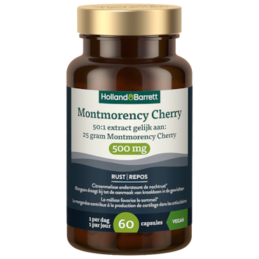 Holland & Barrett Montmorency Kers 500mg 50:1 Extract Gelijk Aan: 25 Gram Montmorency Cherry - 60 capsules image 1