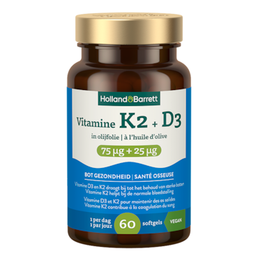 Holland & Barrett Vitamine K2 75mcg + D3 25mcg In Olijfolie - 60 softgels image 1