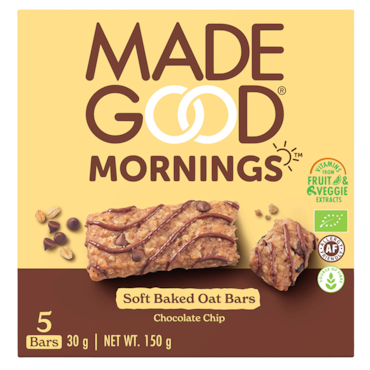 MadeGood Morning Soft Baked Oat Bars Chocolate Chips - 5 x 30g image 1