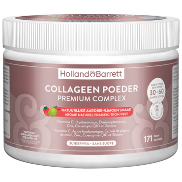 Holland & Barrett Collageen Poeder Premium Complex Natuurlijke Aardbei-/Limoensmaak - 171 gram