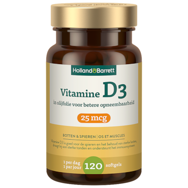 Holland & Barrett Vitamine D3 In Olijfolie 25mcg - 120 softgels image 1