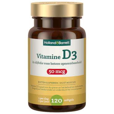 Holland & Barrett Vitamine D3 In Olijfolie 50mcg - 120 softgels image 1