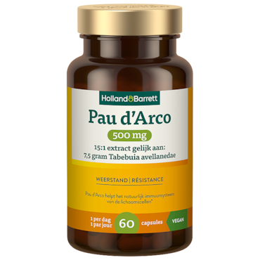 Holland & Barrett Pau d'Arco 500mg 15:1 Extract Gelijk Aan: 7.5 Gram Tabebuia Avellanedae - 60 capsules image 1