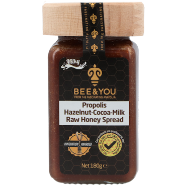 BEE&YOU Propolis Hazelnoot-Cacao-Melk Rauwe Honing Spread - 180g image 1