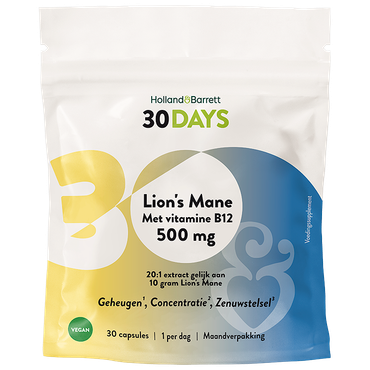 Reviews over Holland & Barrett 30DAYS Lion's Mane Met Vitamine B12 500mg - 30 capsules