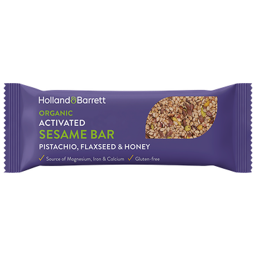 Reviews over Holland & Barrett Organic Activated Sesame Bar Pistachio, Flaxseed & Honey - 40g