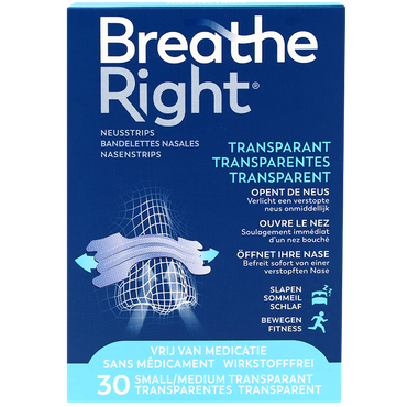 Reviews over Breathe Right Neusstrips Small/Medium Transparant - 30 stuks