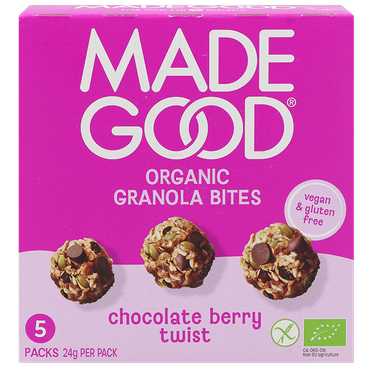 Reviews over MadeGood Organic Granola Bites Chocolate Berry Twist - 5 x 24g