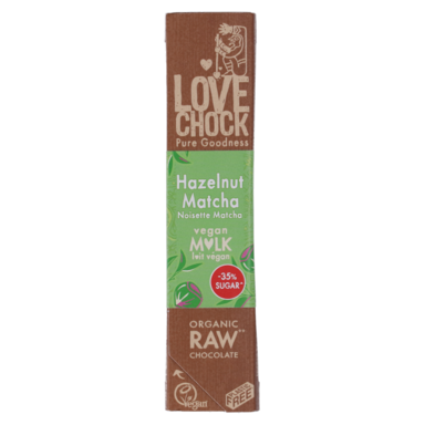 Barre Lovechock Raw Chocolat noir crémeux, noisettes et matcha Bio (40 g)