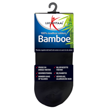 Lucovitaal Bamboe Enkelsokken Zwart 43-46