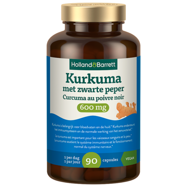 Holland & Barrett Kurkuma met zwarte peper 600mg - 90 capsules