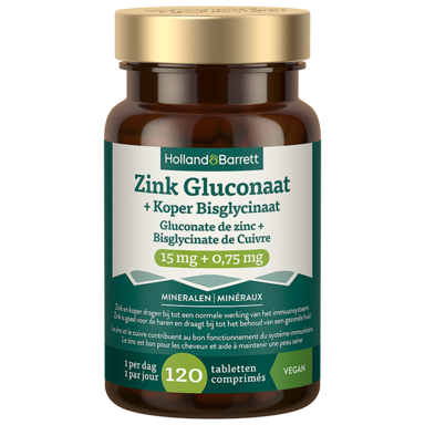 Holland & Barrett Gluconate de Zinc 15mg + Bisglycinate de Cuivre 750mcg - 120 comprimés