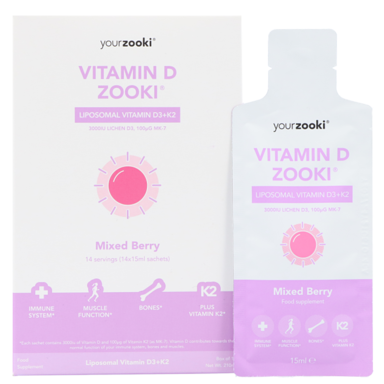 YourZooki Liposomal Vitamin D3 3000IU & K2 100UG Mixed Berry Flavour 15ml (30 sachets)
