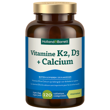 Holland & Barrett Vitamine K2, D3 + Calcium - 120 tabletten