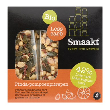 Smaakt Less Carb Barres aux arachides et graines de citrouilles Bio (3x25 g)