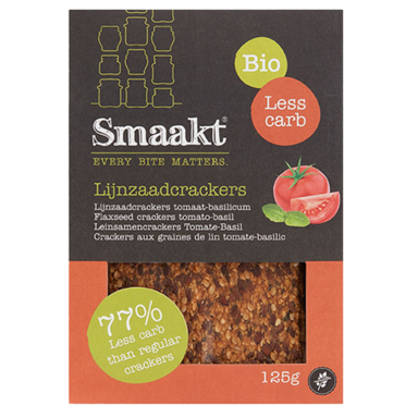 Smaakt Less Carb Lijnzaadcrackers Tomaat-Basilicum Bio - 125 g