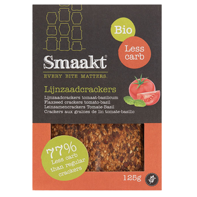 Smaakt Less Carb Lijnzaadcrackers Tomaat-Basilicum Bio (vervanger Atkins)