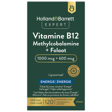 Holland & Barrett Expert Vitamine B12 Methylcobalamine + Folaat – 120 kauwtabletten