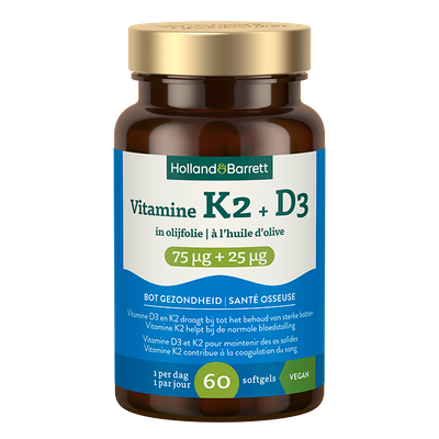 Holland & Barrett Vitamine K2 75mcg + D3 25mcg In Olijfolie - 60 softgels